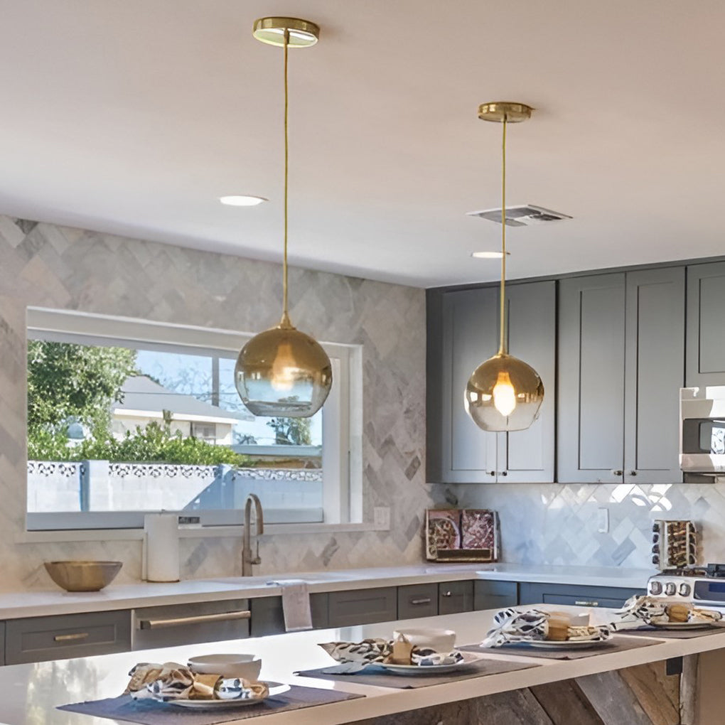 Hanging Glass Light Fixture with LED for Living Room and Kitchen
