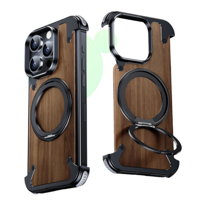 Coque iPhone en Bois Naturel avec Support Rotatif - Marcherelle