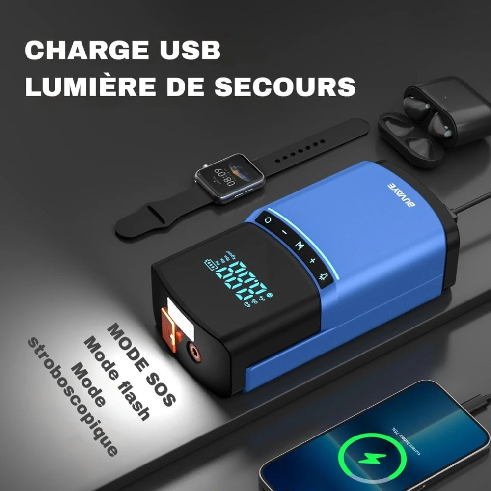 Marcherelle™ – Booster Batterie Voiture 4-en-1 avec Compresseur Intégré