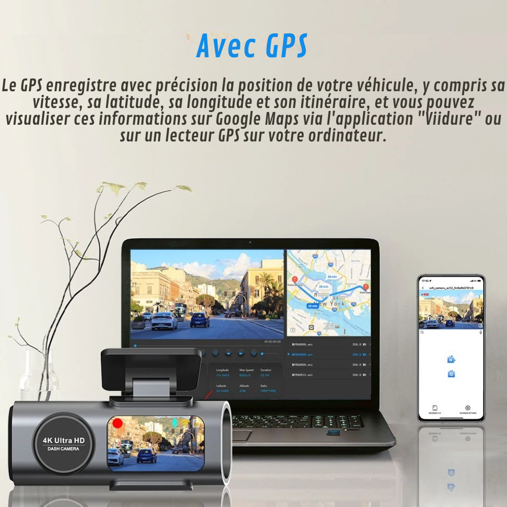 Marcherelle™ – Dashcam 4K Ultra HD Voiture avec GPS Intégré