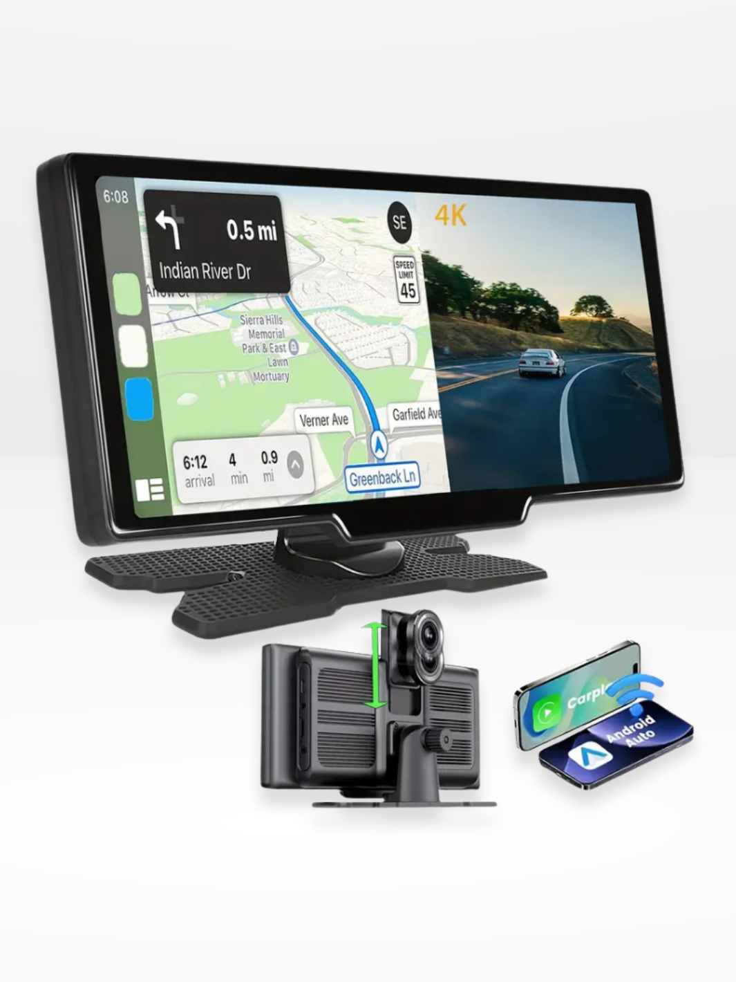 Marcherelle™ – Écran CarPlay Sans Fil avec Dashcam 4K Intégrée