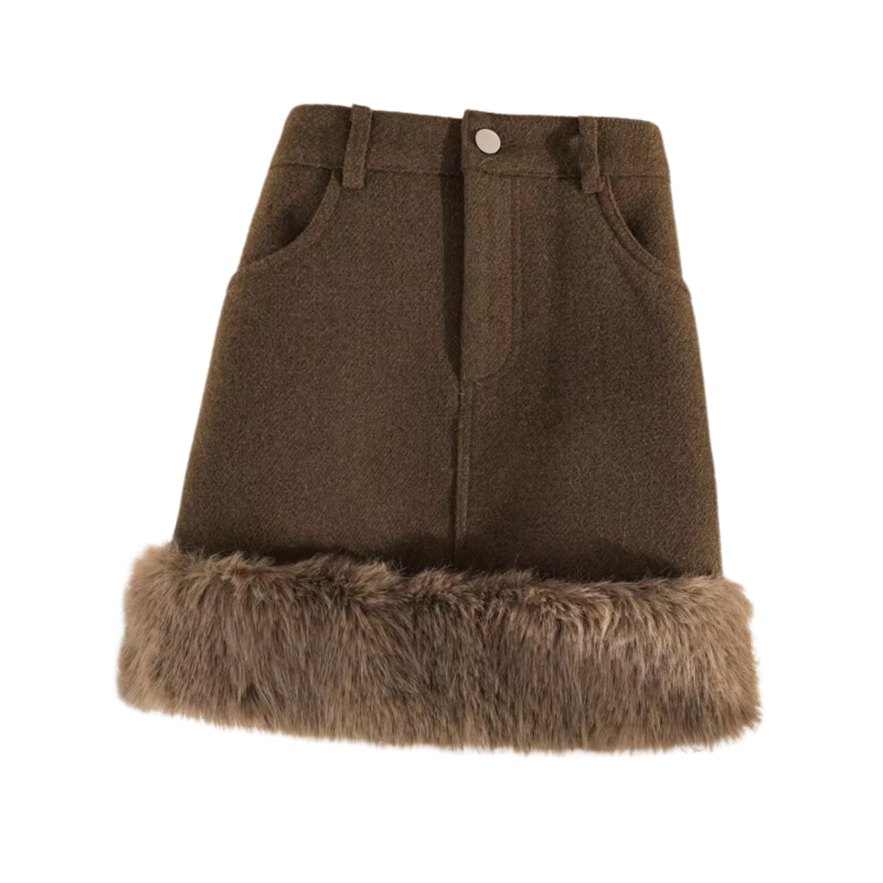 Short and Elegant Women's Winter Skirt with Fur Collar