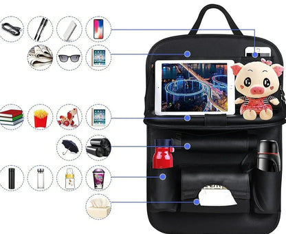 Car Seat Support with Foldable Leather Tray