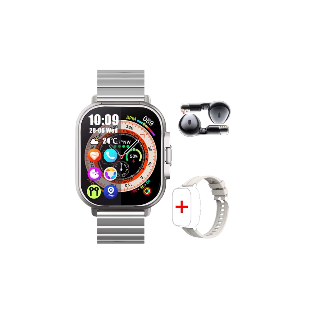 Smartwatch with Built-in Bluetooth Earbuds