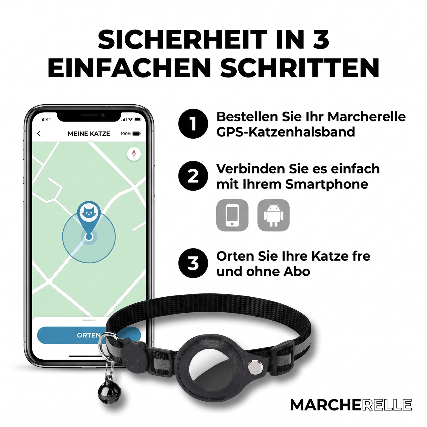 Macherelle™ – GPS Collar for Cats No Subscription | Compatible with iOS & Android