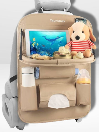 Car Seat Support with Foldable Leather Tray
